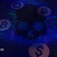 Ransomware skull and code symbols