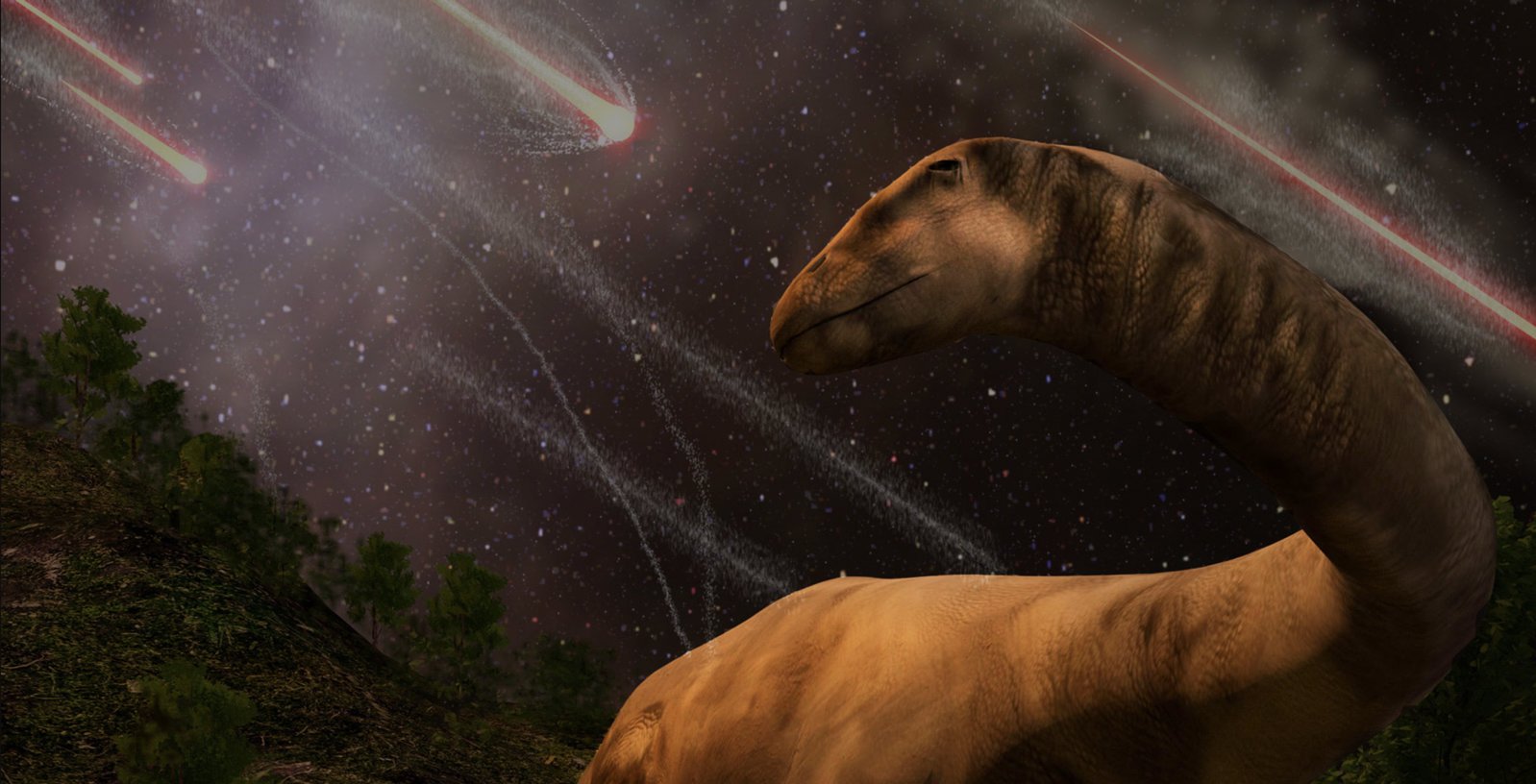 dinosaur in a meteor shower