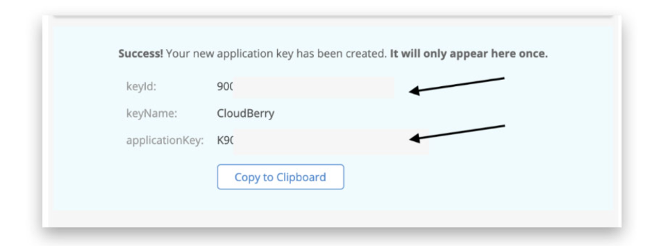 application key successfully created