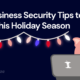 A decorative image showing a pig with an eyepatch hacking a computer and displaying the words 10 Business Security Tips to Use This Holiday Season.