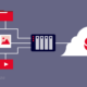 A decorative diagram showing icons of media files flowing through a NAS to the cloud.