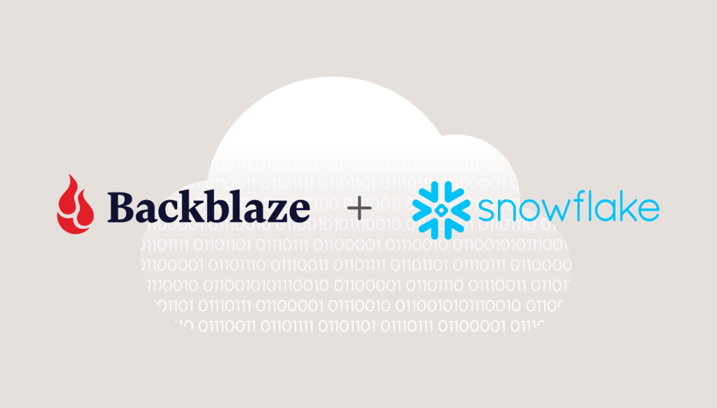 A decorative image showing the Backblaze and Snowflake images superimposed over a cloud. 